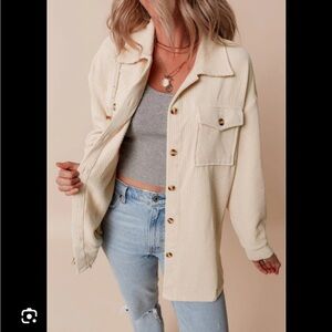 Altar'd State corduroy shirt jacket in a beige/oatmeal color